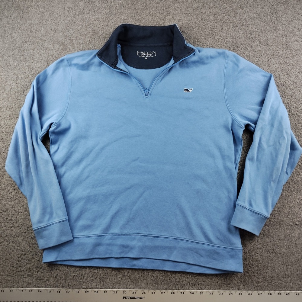 Vineyard Vines Cotton 1/4 Zip Mens Medium Light Blue Pullover Sweater